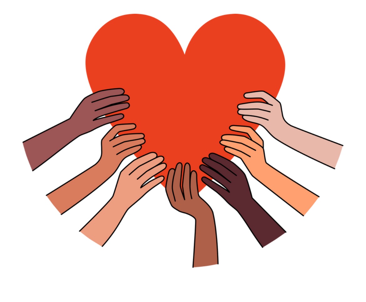 Heart with 7 hands holding on to it.